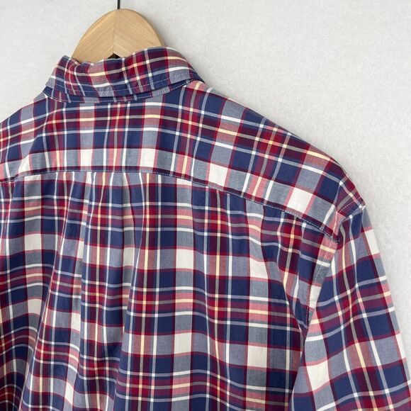 J.CREW Shirt Mens L 2-Ply Yarns Plaid Button Up Secret Wash Organic Cotton Blue - Picture 7 of 14